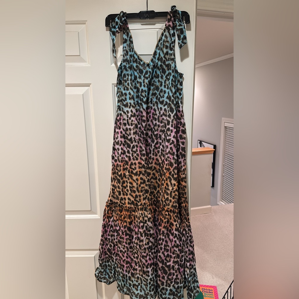 Juliet Dunn one size leopard ombré rainbow dress
